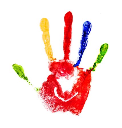 simsearch:400-03986982,k - red handprint with colored fingers on an isolated white background Photographie de stock - Aubaine LD & Abonnement, Code: 400-07779410