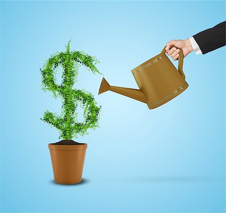 dollar sign with plants - Businessman and watering pot (path in side) Stock Photo - Budget Royalty-Free & Subscription, Code: 400-07779428