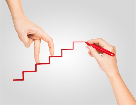 person walking up stairs - hand goes up the career ladder painted red marker Stock Photo - Budget Royalty-Free & Subscription, Code: 400-07779477