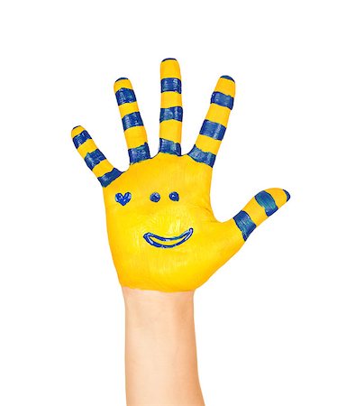 drawing girls body - image of an open hand yellow with blue stripes and a pretty smal Foto de stock - Super Valor sin royalties y Suscripción, Código: 400-07779490