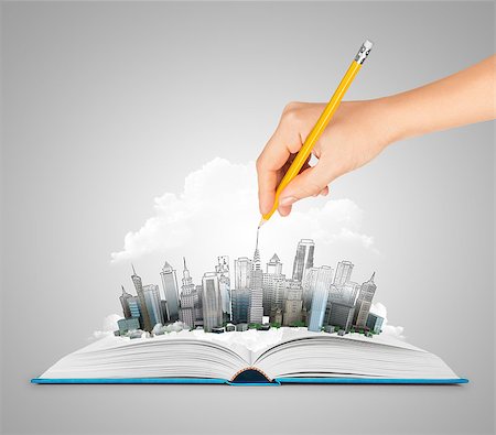 project concepts - Hand drawing a city on an open book Stock Photo - Budget Royalty-Free & Subscription, Code: 400-07779582