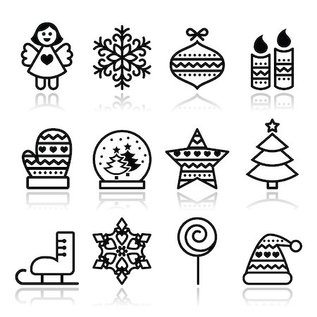 Vector black icons set for celebrating Xmas isolated on white Stock Photo - Budget Royalty-Free & Subscription, Code: 400-07779614