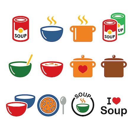 Vector icons set of soup isolated on white Stock Photo - Budget Royalty-Free & Subscription, Code: 400-07779610