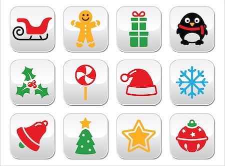 simsearch:400-07105067,k - Xmas vector buttons set in color isolated on white Stock Photo - Budget Royalty-Free & Subscription, Code: 400-07779612