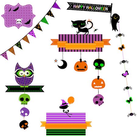 simsearch:400-06744568,k - happy halloween set with owl, cat, ghost, skulls Fotografie stock - Microstock e Abbonamento, Codice: 400-07779684