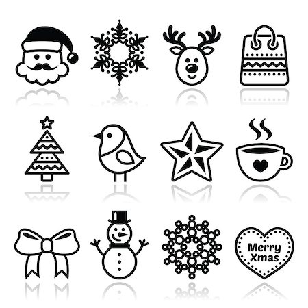 Xmas vector black icons set with stroke isolated on white Stock Photo - Budget Royalty-Free & Subscription, Code: 400-07779808