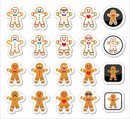 Vector icons set of gingerbread man for Xmas isolated on white Stock Photo - Budget Royalty-Free & Subscription, Code: 400-07779802