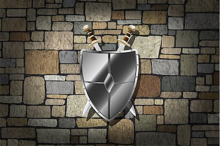 simsearch:640-02948137,k - Vector Swords and Shield On Grunge Stone Wall, Eps1o, Gradient Mesh and Transparency Used Photographie de stock - Aubaine LD & Abonnement, Code: 400-07779981