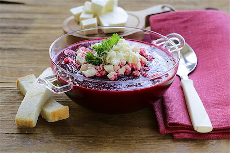 vegetable cream soup of beetroot with soft goat cheese Stock Photo - Budget Royalty-Free & Subscription, Code: 400-07771225