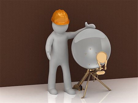 3d man in an orange helmet adjusts the orange satellite dish on a white background Photographie de stock - Aubaine LD & Abonnement, Code: 400-07771304