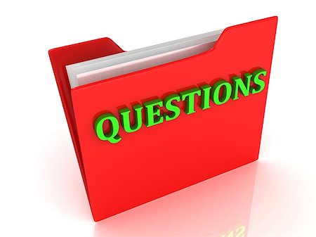 simsearch:400-05906315,k - QUESTIONS bright green letters on a red folder on a white background Stock Photo - Budget Royalty-Free & Subscription, Code: 400-07771331
