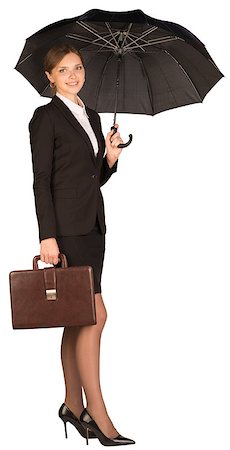Businesswoman holding a briefcase and umbrella. Isolated on white background Foto de stock - Super Valor sin royalties y Suscripción, Código: 400-07771370