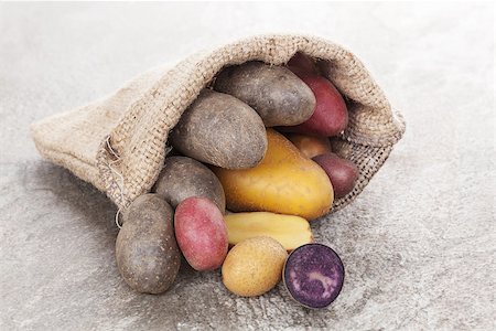 simsearch:400-06098966,k - Various sorts of raw potatoes. Purple, yellow and brown. Organic agriculture background. Stockbilder - Microstock & Abonnement, Bildnummer: 400-07771430