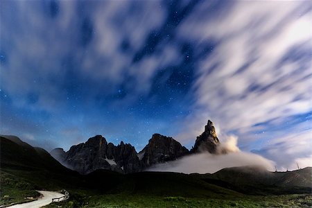 rolle pass - Dolomites, Pale di San Martino night landscape in summer season Stock Photo - Budget Royalty-Free & Subscription, Code: 400-07771564