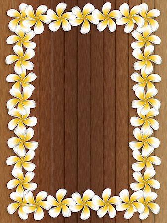 simsearch:400-08047111,k - Floral frame made from plumeria, frangipani flowers on wooden background. Stock Photo - Budget Royalty-Free & Subscription, Code: 400-07771695