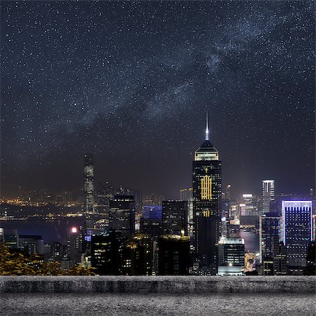 elwynn (artist) - Hong Kong city skyline in night. Stock Photo - Budget Royalty-Free & Subscription, Code: 400-07771867