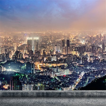 Taipei city night scenery with concrete ground and nobody. Stock Photo - Budget Royalty-Free & Subscription, Code: 400-07771870