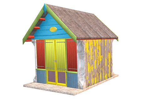 simsearch:400-05881319,k - 3D digital render of a colorful wooden beach hut isolated on white background Stockbilder - Microstock & Abonnement, Bildnummer: 400-07771958