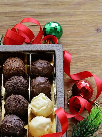 Gift box of chocolates candy truffle dessert for Christmas Stock Photo - Budget Royalty-Free & Subscription, Code: 400-07772010