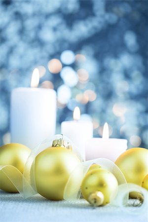 simsearch:400-07246701,k - Christmas light blue background with baubles candles and ribbons - vertical Stock Photo - Budget Royalty-Free & Subscription, Code: 400-07772075