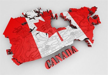 Map of Canada with flag colors. 3d render illustration. Stock Photo - Budget Royalty-Free & Subscription, Code: 400-07772574