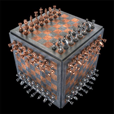 simsearch:696-03398095,k - Chessboard in format of cube with pieces of metal. Clipping path included. Photographie de stock - Aubaine LD & Abonnement, Code: 400-07772665