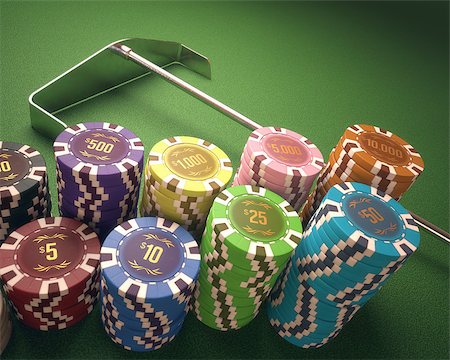 simsearch:400-07775500,k - Colorful chips on a green table. Concept of casino and gambling. Clipping path on the chips. Stock Photo - Budget Royalty-Free & Subscription, Code: 400-07773092