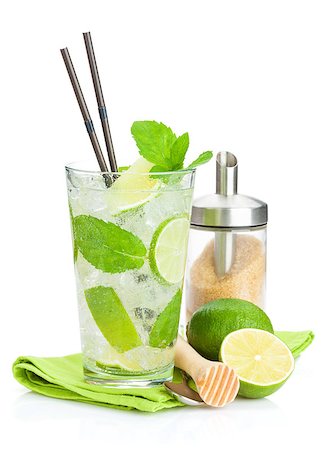 simsearch:400-07715048,k - Fresh mojito cocktail and bar utensils. Isolated on white background Stock Photo - Budget Royalty-Free & Subscription, Code: 400-07773196