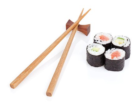 simsearch:400-08072780,k - Sushi set and chopsticks. Isolated on white background Stockbilder - Microstock & Abonnement, Bildnummer: 400-07773300