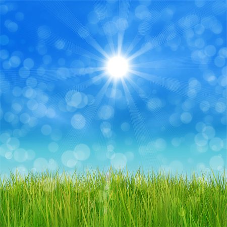 defocus - Summer nature background with 3d green grass and blue sky. Stock Photo - Budget Royalty-Free & Subscription, Code: 400-07773508