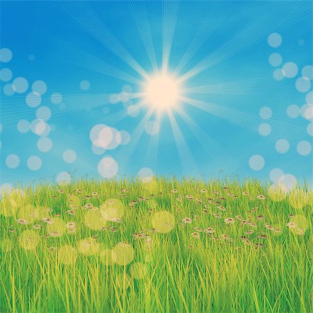 simsearch:400-08817566,k - Summer nature background with 3d green grass and white daisies. Photographie de stock - Aubaine LD & Abonnement, Code: 400-07773510