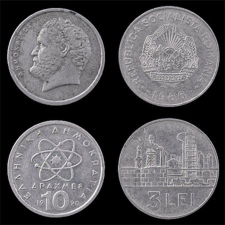 Obverse and reverse of Two Old European Coins on a Black Background. Fotografie stock - Microstock e Abbonamento, Codice: 400-07773758