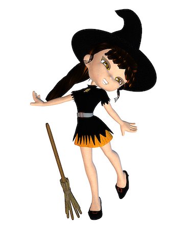 simsearch:400-09068519,k - Digitally rendered image of a cute cartoon witch with broom. Foto de stock - Royalty-Free Super Valor e Assinatura, Número: 400-07794169