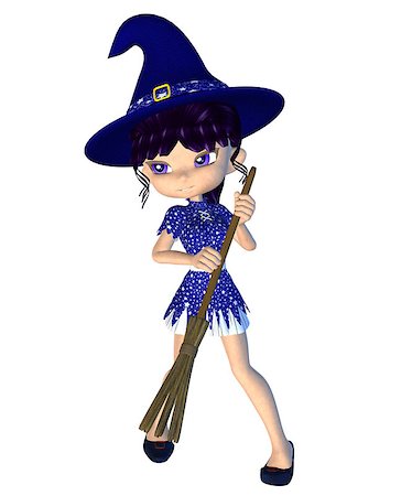 simsearch:400-09068519,k - Digitally rendered image of a cute cartoon witch with broom. Foto de stock - Royalty-Free Super Valor e Assinatura, Número: 400-07794171