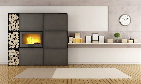 simsearch:400-06797947,k - Minimalist iron fireplace in a contemporary living room - rendering Stock Photo - Budget Royalty-Free & Subscription, Code: 400-07794346