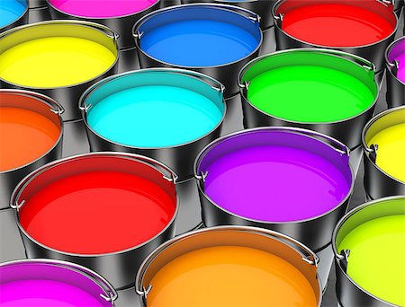 The picture shows some colourful paint buckets Stock Photo - Budget Royalty-Free & Subscription, Code: 400-07794561