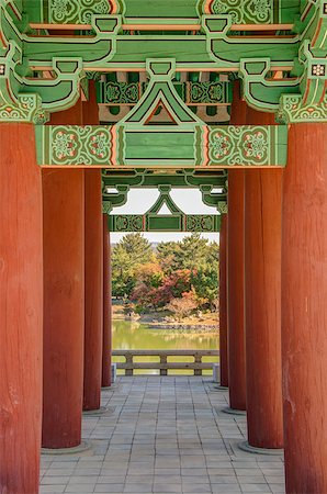 Old korean architecture detail. Kind of vanishing point. Anapji pond in Gyeongju, South Korea Stock Photo - Budget Royalty-Free & Subscription, Code: 400-07794688