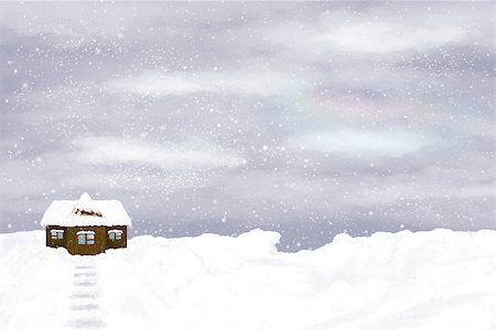 Lonely house on winter sky background. Snow, winter, snowdrifts. Stockbilder - Microstock & Abonnement, Bildnummer: 400-07794696