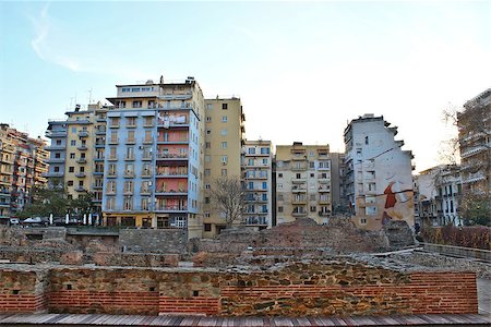 Colorful high apartment houses above Ancient Agora, Roman Forum,  Thessaloniki Fotografie stock - Microstock e Abbonamento, Codice: 400-07794956