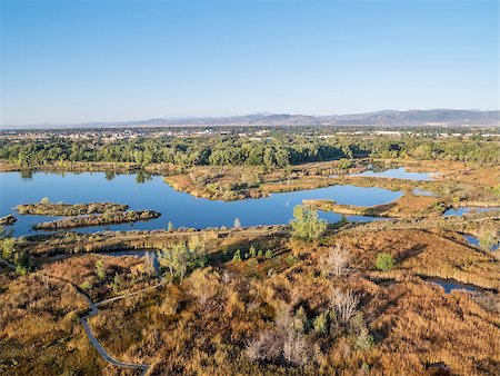 swamp aerial - aerial view of Riverbend Ponds, one of natural areas in Fort Collins, Colorado along the Poudre River converted from gravel quarry Stock Photo - Budget Royalty-Free & Subscription, Code: 400-07795119