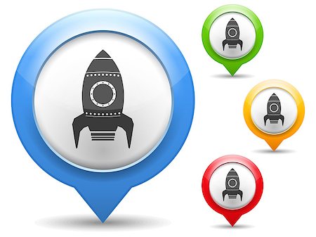 simsearch:400-08786212,k - Map markers with rocket icon, vector eps10 illustration Photographie de stock - Aubaine LD & Abonnement, Code: 400-07795414