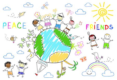 Happy friends. Sketch on notebook page Stock Photo - Budget Royalty-Free & Subscription, Code: 400-07795420