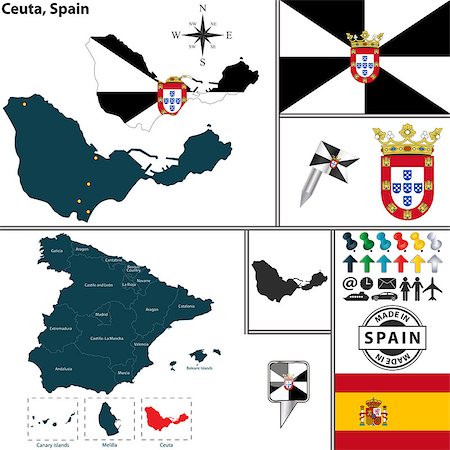 simsearch:400-07956269,k - Vector map of region of Ceuta with coat of arms and location on Spanish map Foto de stock - Super Valor sin royalties y Suscripción, Código: 400-07795467