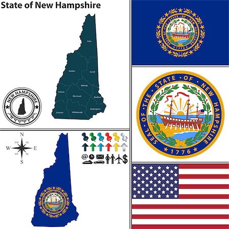 simsearch:400-07429600,k - Vector set of New Hampshire state with flag and icons on white background Foto de stock - Super Valor sin royalties y Suscripción, Código: 400-07795476