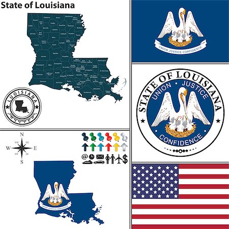 simsearch:400-07795478,k - Vector set of Louisiana state with seal and icons on white background Photographie de stock - Aubaine LD & Abonnement, Code: 400-07795471