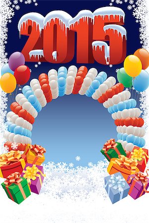 simsearch:400-07795877,k - New Year 2015 on white winter background with balloons and gifts Stock Photo - Budget Royalty-Free & Subscription, Code: 400-07795486