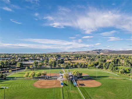 aerial view of a local park with baseball fields in Fort Collins, Colorado, shot from a low flying drone Stock Photo - Budget Royalty-Free & Subscription, Code: 400-07795526