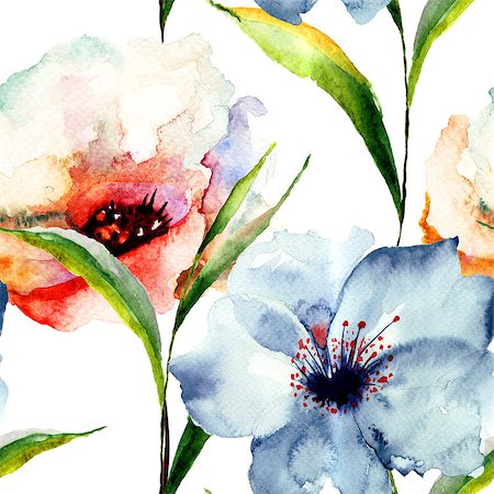 simsearch:400-07444676,k - Seamless wallpaper with Lily flowers, watercolor illustration Photographie de stock - Aubaine LD & Abonnement, Code: 400-07795807
