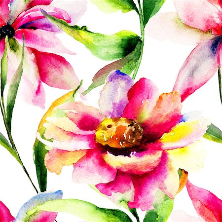 peony art - Seamless wallpaper with Colorful flowers, watercolor illustration Stock Photo - Budget Royalty-Free & Subscription, Code: 400-07795808