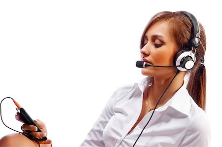 simsearch:400-04785322,k - woman with a headset. Attractive woman with headset smiling Stock Photo - Budget Royalty-Free & Subscription, Code: 400-07796416